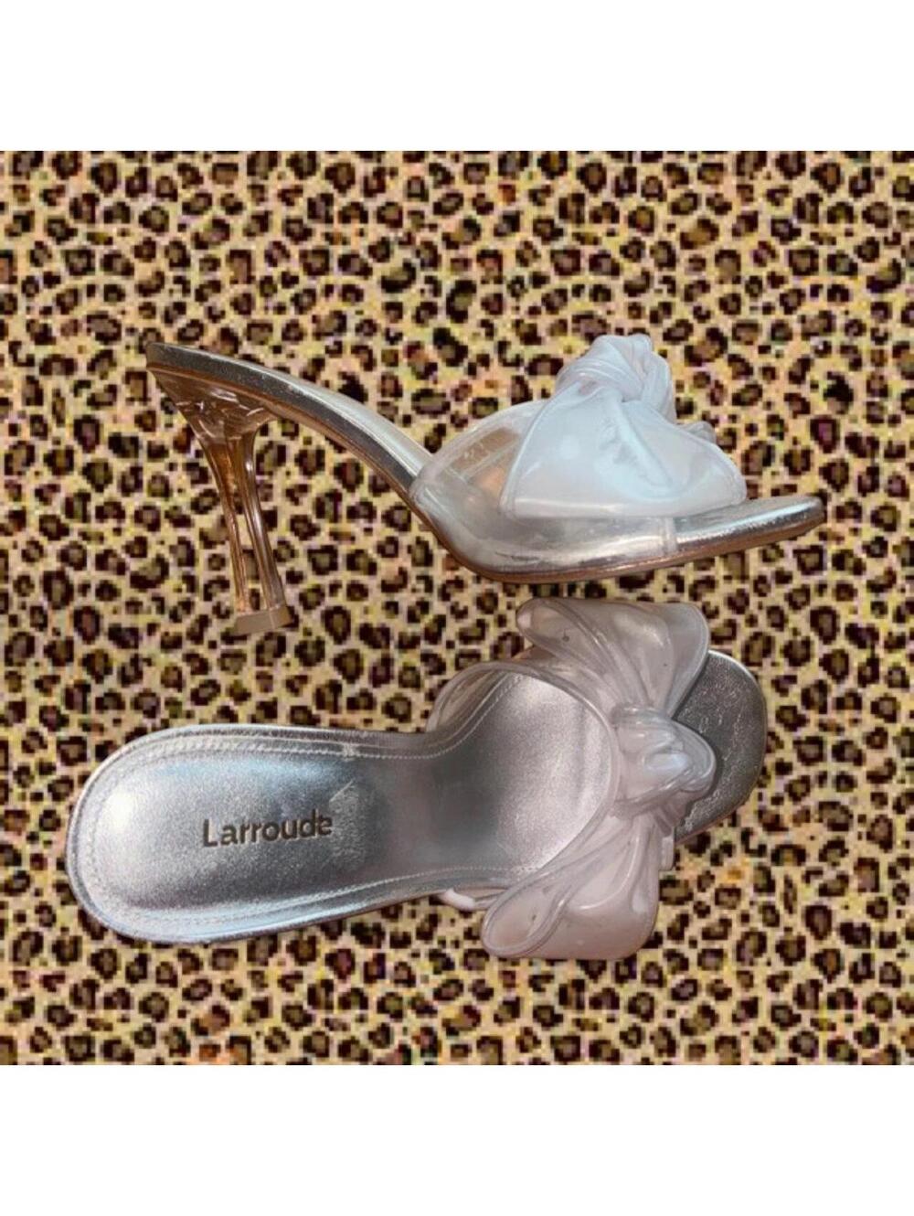 Larroude Clear Bow Mule Heels size 7